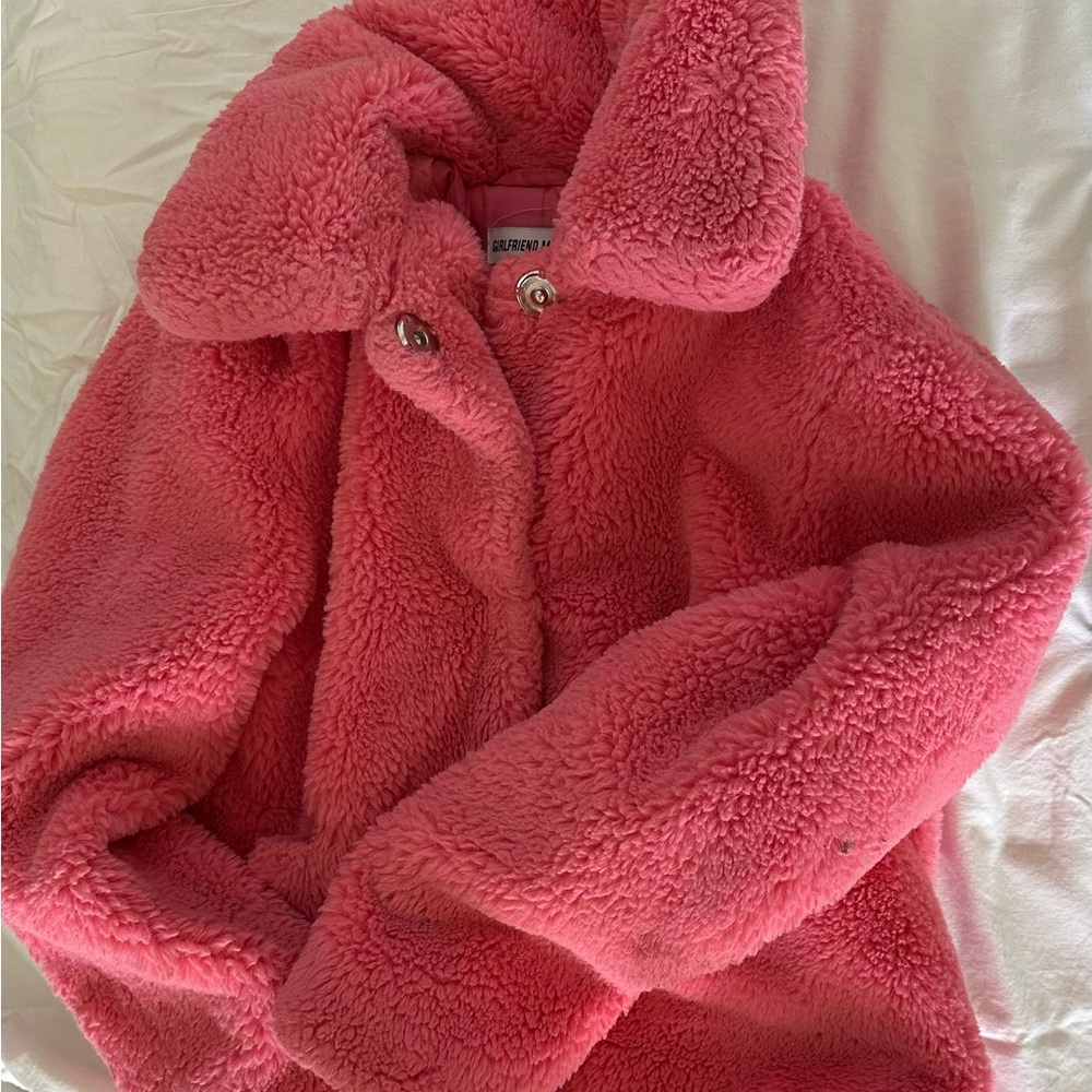 Pink fuzzy coat